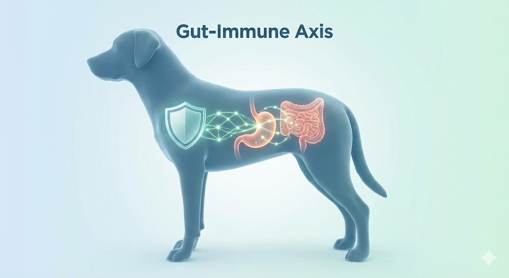  Diagram showing how gut health helps boost dog immunity.