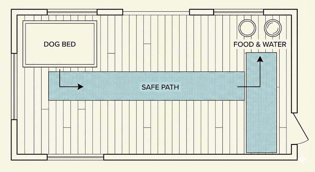  Home modifications like non-slip runners for preventing arthritis in older dogs.]
